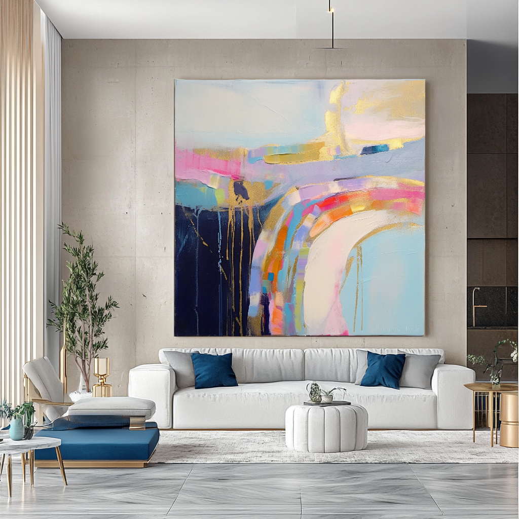 Pastel Blue Abstract Art - Modern Impasto Oil Painting on Canvas for Living Room, Office, Hotel – Large – Oil on Canvas – {{ product.title }} canvas artwork by Tanya Mirelle – modern wall decor – original artwork for home, living room, office, or gallery – original artwork by BETSY-ART GALLERY
