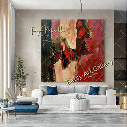 Bold Red Abstract Painting – Large Modern Wall Art #151