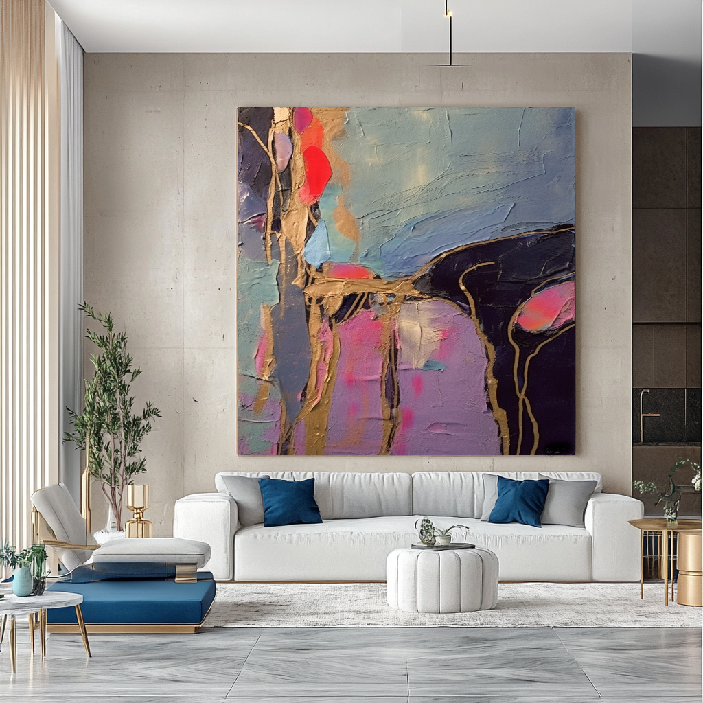 Original Purple Modern Abstract Art - Impasto Oil Painting on Canvas - Colorful Wall Art