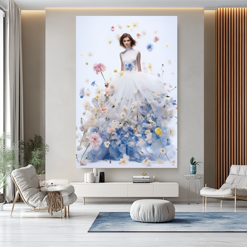 Floral Elegance in Bloom - Floral Woman Canvas Art - Romantic Print on Canvas - Luxury Canvas Wall Art