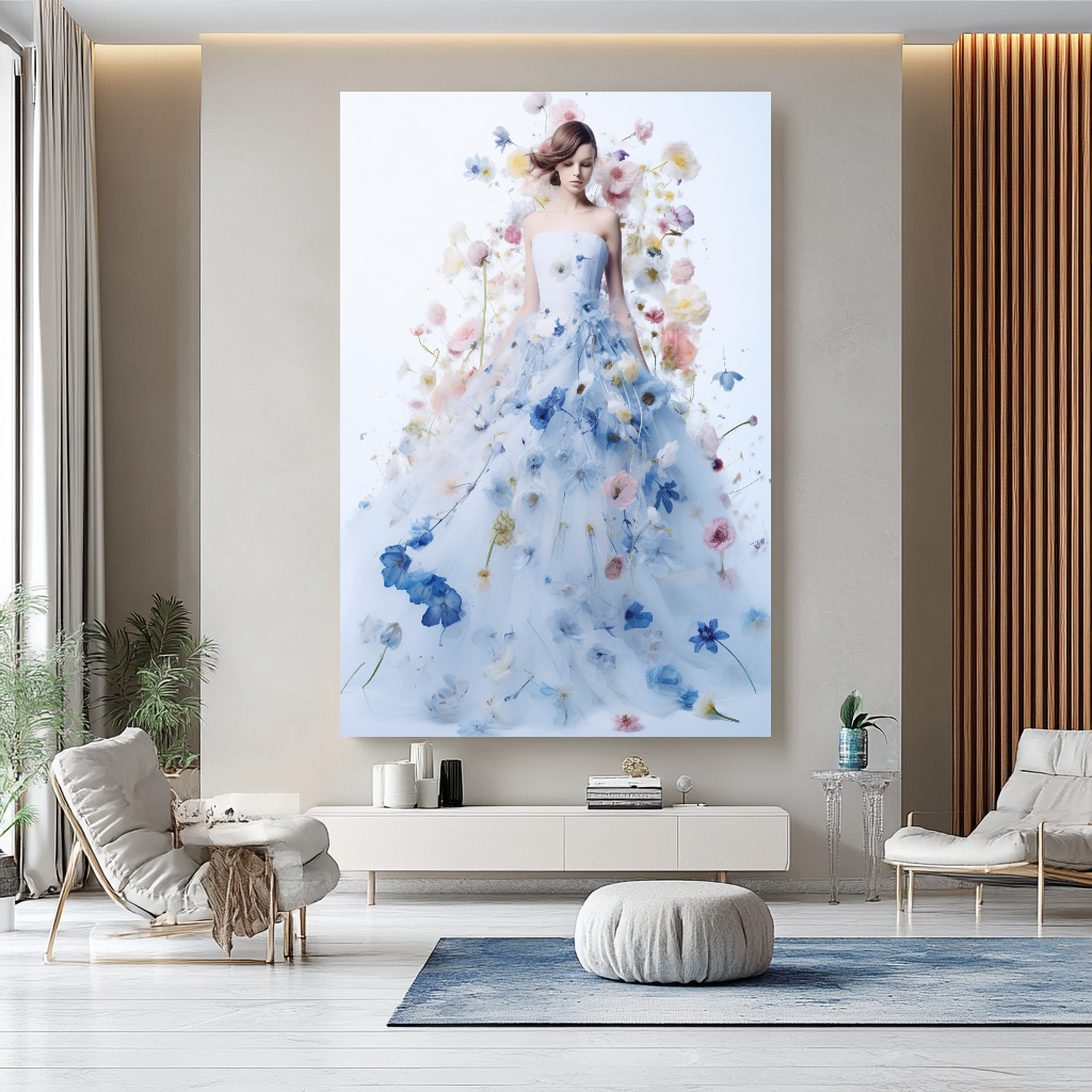 Floral Elegance in Bloom - Floral Woman Canvas Art - Romantic Print on Canvas - Luxury Canvas Wall Art – Large – Oil on Canvas – {{ product.title }} canvas artwork by Tanya Mirelle – modern wall decor – original artwork for home, living room, office, or gallery – original artwork by BETSY-ART GALLERY