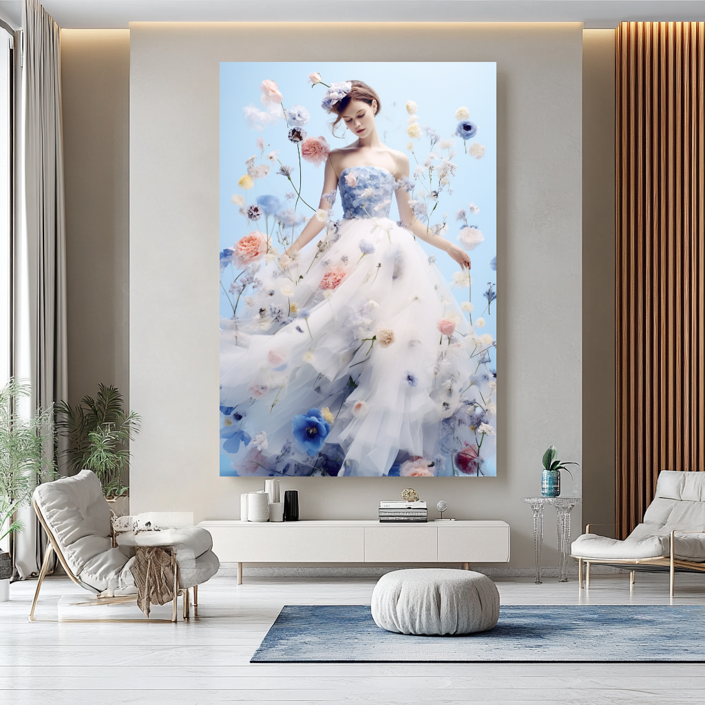 Floral Elegance in Bloom - Floral Woman Canvas Art - Romantic Print on Canvas - Luxury Canvas Wall Art