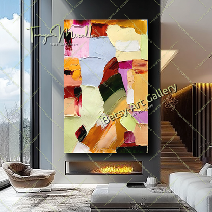 Colorful Harmony, Large Modern Abstract Impasto Oil Painting on Canvas