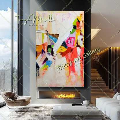 GRANDE œuvre d'art abstraite moderne, peinture à l'huile colorée sur toile, art contemporain vibrant pour le salon
