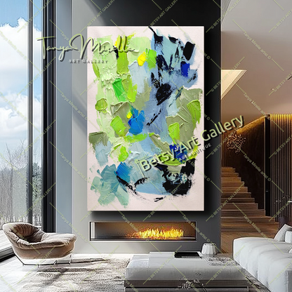 Large Green Abstract Textured Paintings for living room