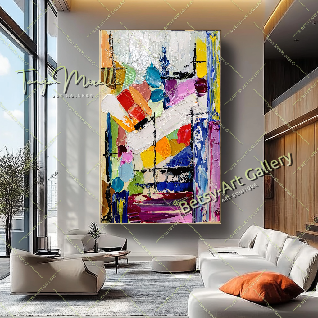 Large Abstract Colorful Impasto Oil Painting on Canvas # 219