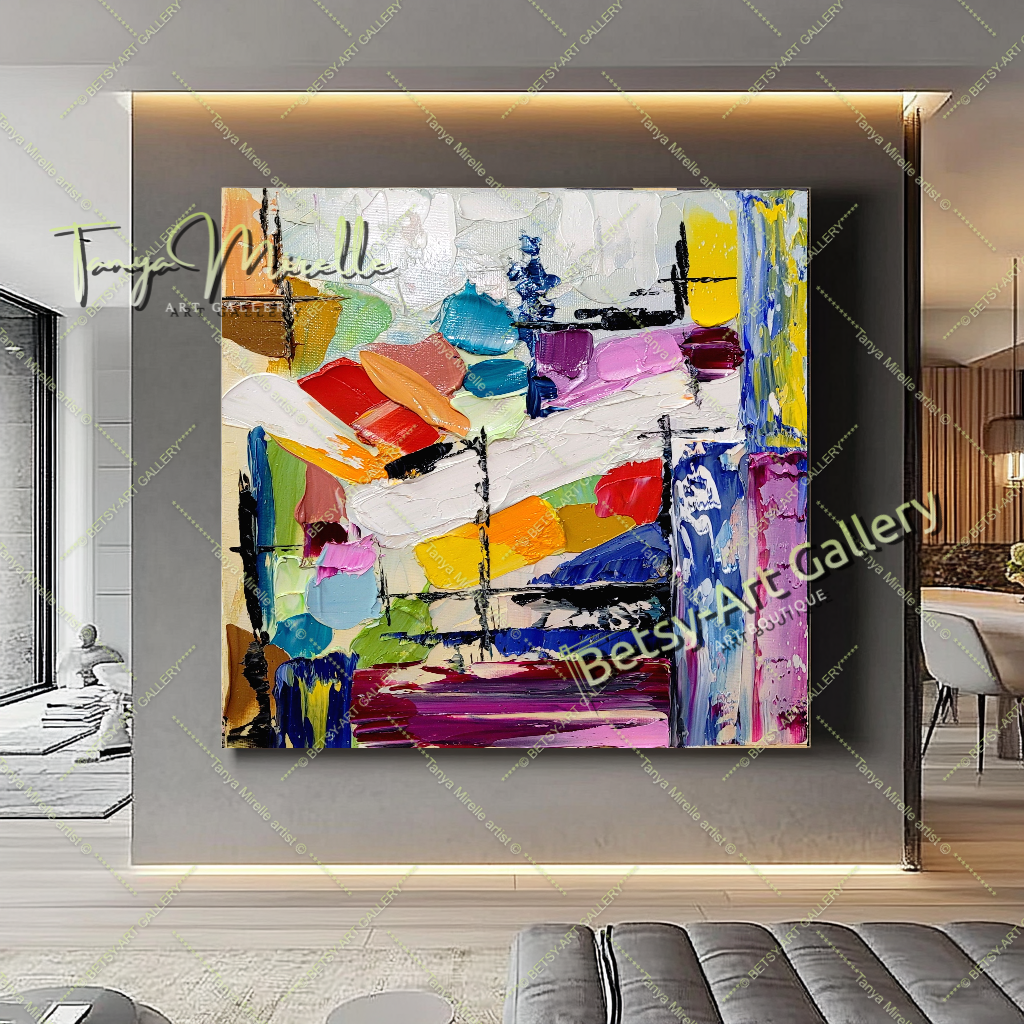 Large Abstract Colorful Impasto Oil Painting on Canvas # 219