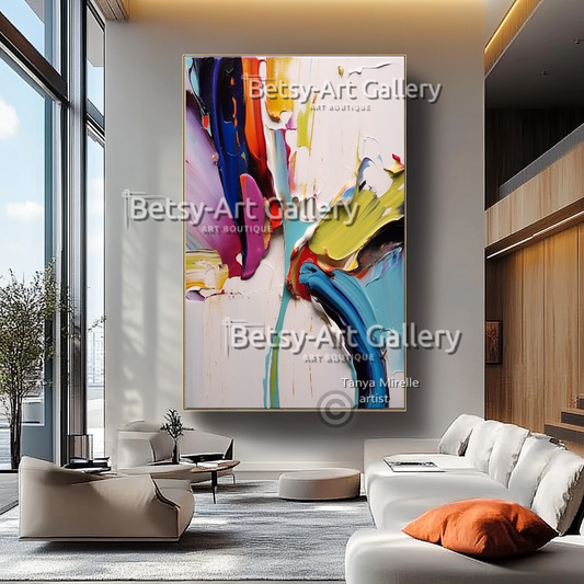 Large Colorful Textured Abstract - Impasto Oil Painting #44