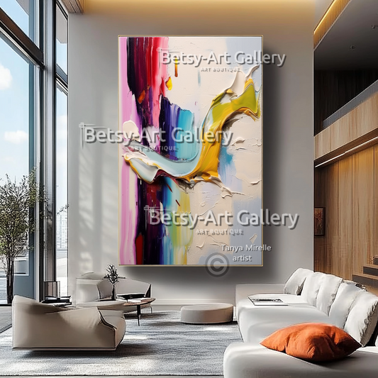 Large Colorful Textured Abstract - Impasto Oil Painting #45
