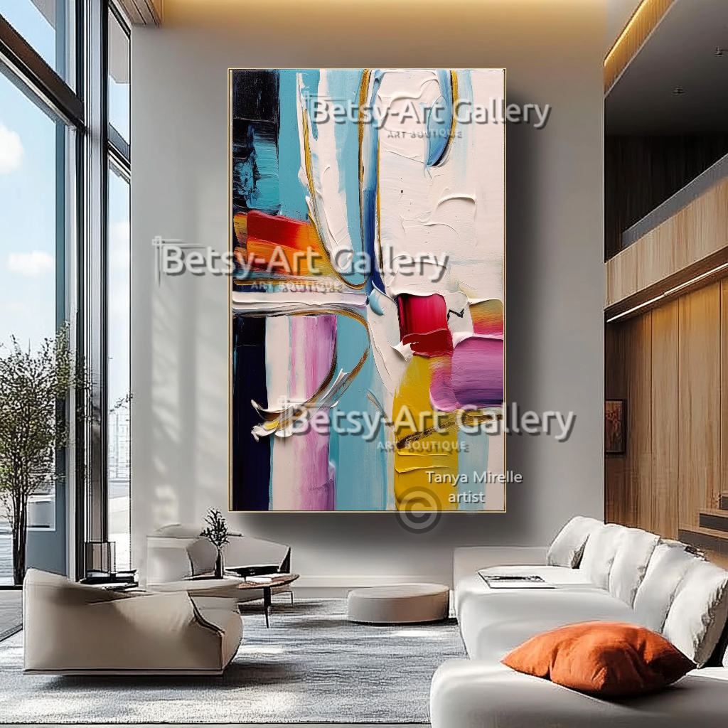 Colorful Impasto Oil Painting - Large Textured Abstract Wall Art #46