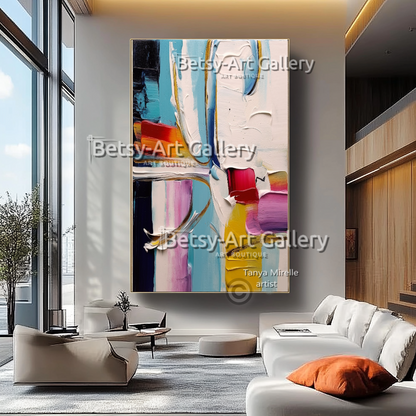 Colorful Impasto Oil Painting - Large Textured Abstract Wall Art #46
