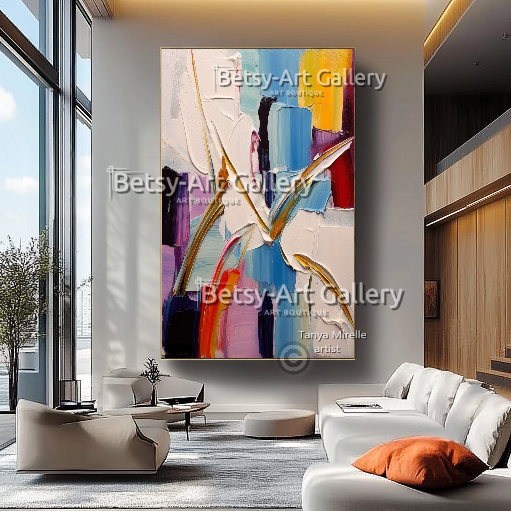 Colorful Impasto Oil Painting - Large Textured Abstract Wall Art #46