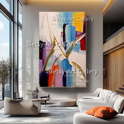 Colorful Impasto Oil Painting - Large Textured Abstract Wall Art #46