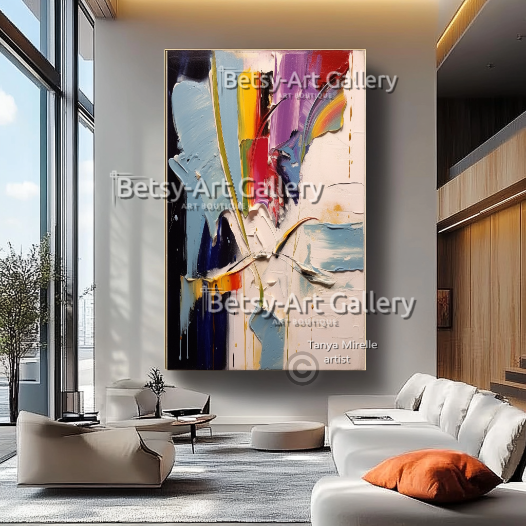 Colorful Impasto Oil Painting - Large Textured Abstract Wall Art #46