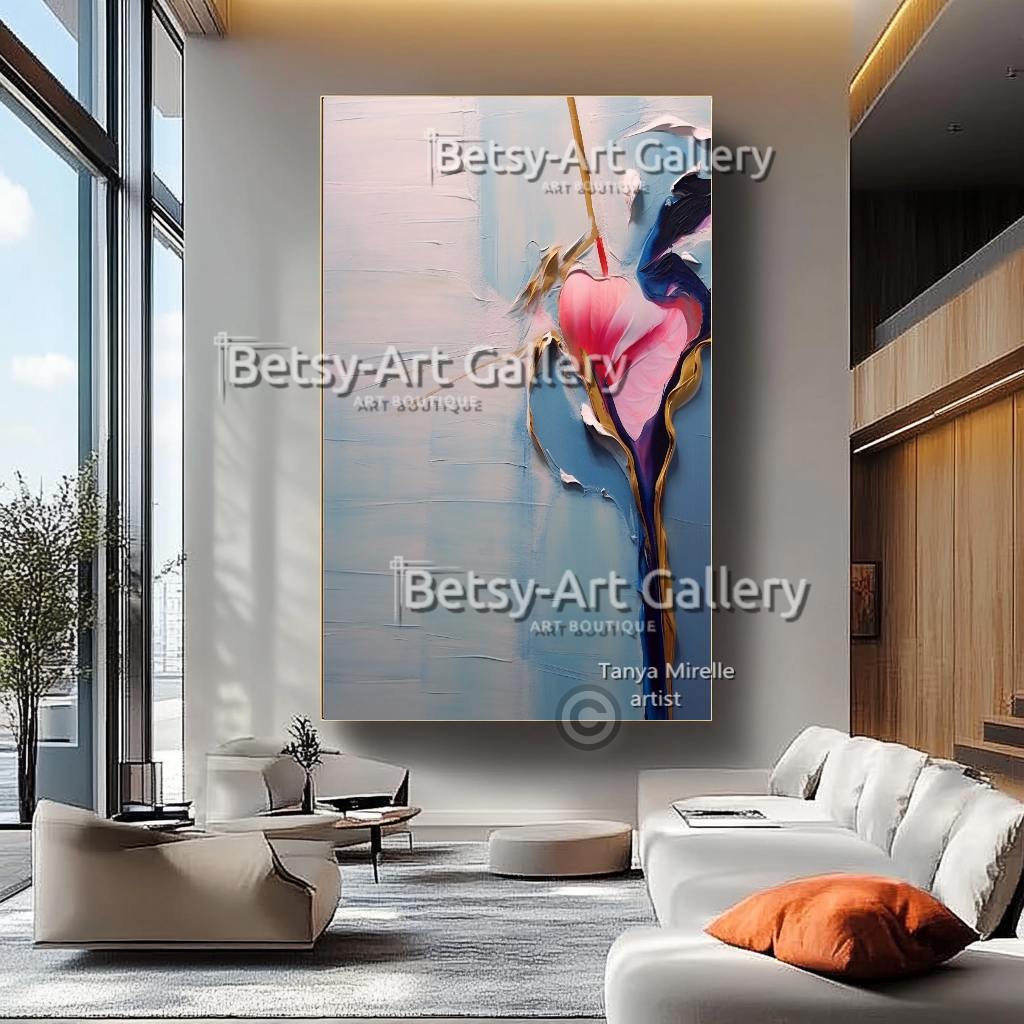 Minimalist Floral Oil Painting - Large Textured Abstract Wall Art #48