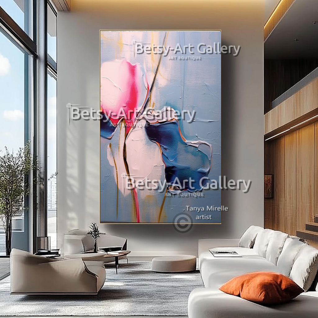 Minimalist Floral Oil Painting - Large Textured Abstract Wall Art #48