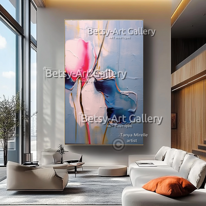Minimalist Floral Oil Painting - Large Textured Abstract Wall Art #48