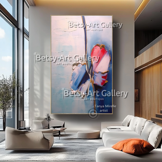 Minimalist Floral Oil Painting - Large Textured Abstract Wall Art #48