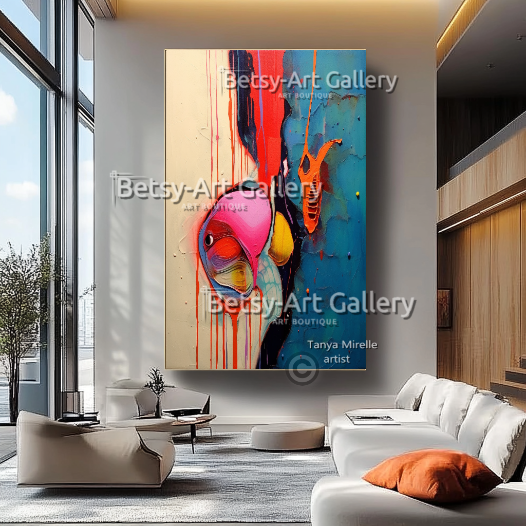 Bold Abstract Splash Colorful Impasto Oil Painting – Textured Wall Art #41
