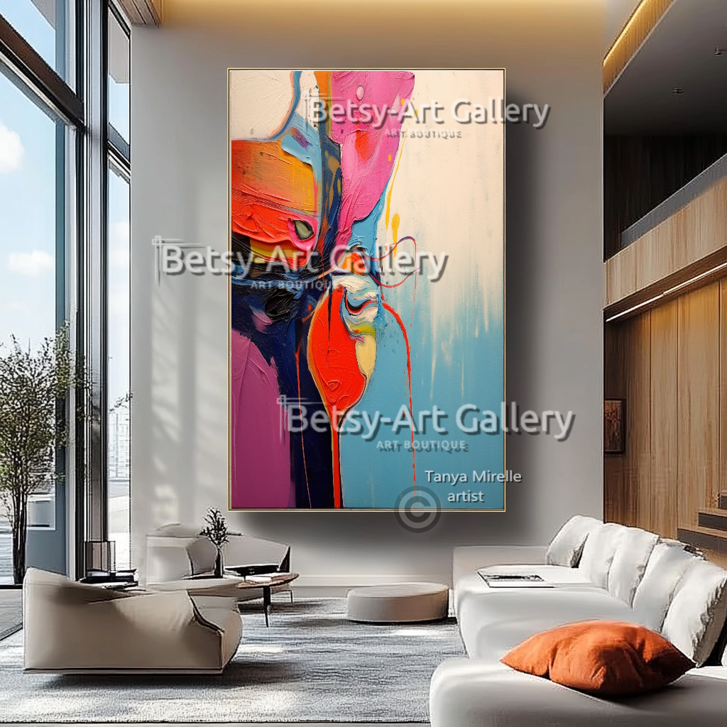 Bold Abstract Splash Colorful Impasto Oil Painting – Textured Wall Art #41