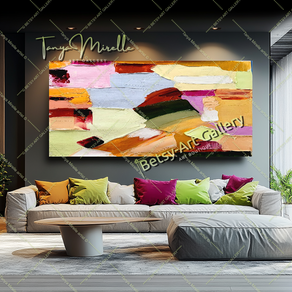 Colorful Harmony, Large Modern Abstract Impasto Oil Painting on Canvas