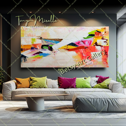 GRANDE œuvre d'art abstraite moderne, peinture à l'huile colorée sur toile, art contemporain vibrant pour le salon