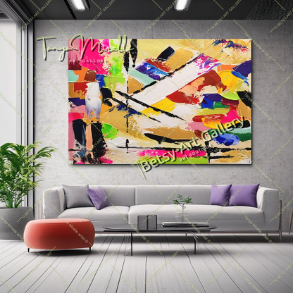 Grandes peintures abstraites pour le salon, peinture à l'huile impasto sur toile, art mural moderne coloré, peinture unique