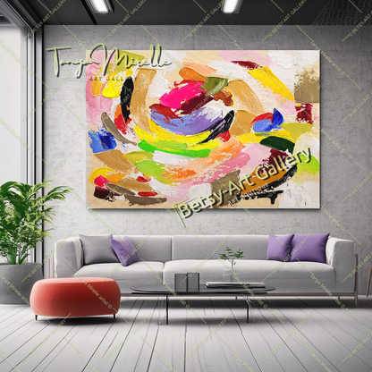 GRANDE œuvre d'art abstraite moderne et colorée, peinture à l'huile impasto sur toile, art fait à la main, œuvre d'art originale