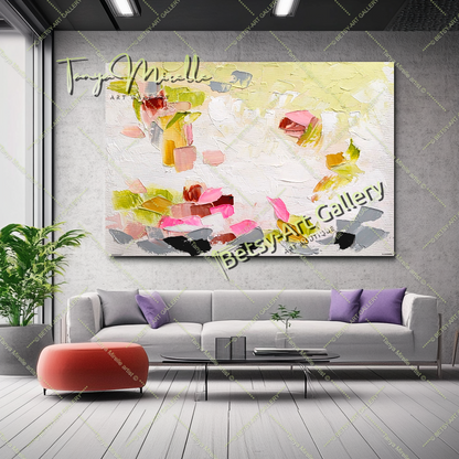 Peinture à l'huile abstraite moderne sur toile, art floral, art unique fait à la main pour le salon