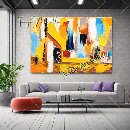Golden Horizon - Modern Abstract Impasto Oil Painting on Canvas