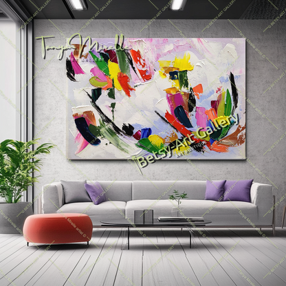 Peinture à l'huile abstraite moderne sur toile, art mural texturé coloré pour le salon