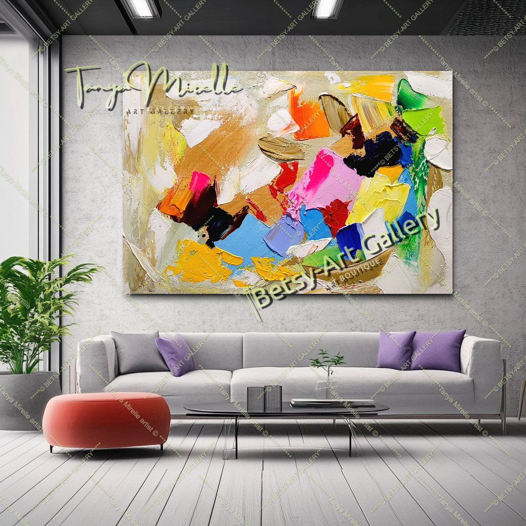Colorful Contemporary Abstract Impasto Painting for Living room