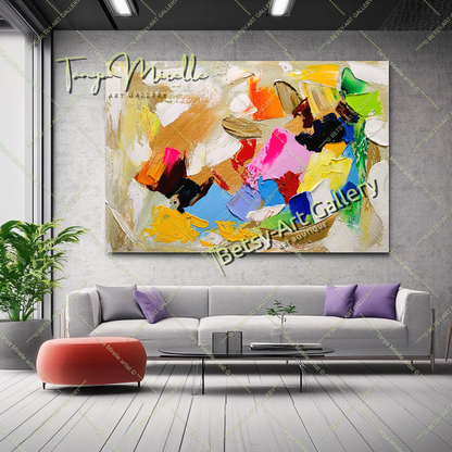 Colorful Contemporary Abstract Impasto Painting for Living room