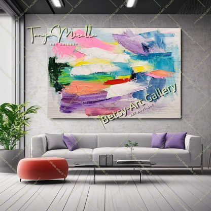 Pastel Colors Abstract Impasto Oil Painting on Canvas