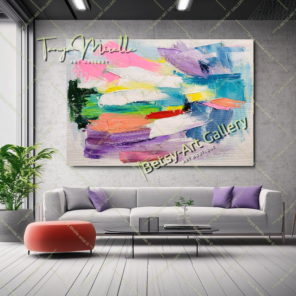 Pastel Colors Abstract Impasto Oil Painting on Canvas – Large – Oil on Canvas – {{ product.title }} canvas artwork by Tanya Mirelle – modern wall decor – original artwork for home, living room, office, or gallery – original artwork by BETSY-ART GALLERY