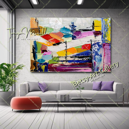 Large Abstract Colorful Impasto Oil Painting on Canvas # 219