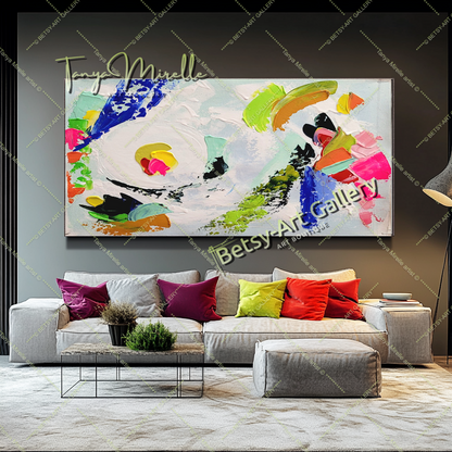 Grandes peintures abstraites pour le salon, peinture à l'huile impasto sur toile, art mural moderne coloré, peinture unique