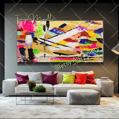 Grandes peintures abstraites pour le salon, peinture à l'huile impasto sur toile, art mural moderne coloré, peinture unique