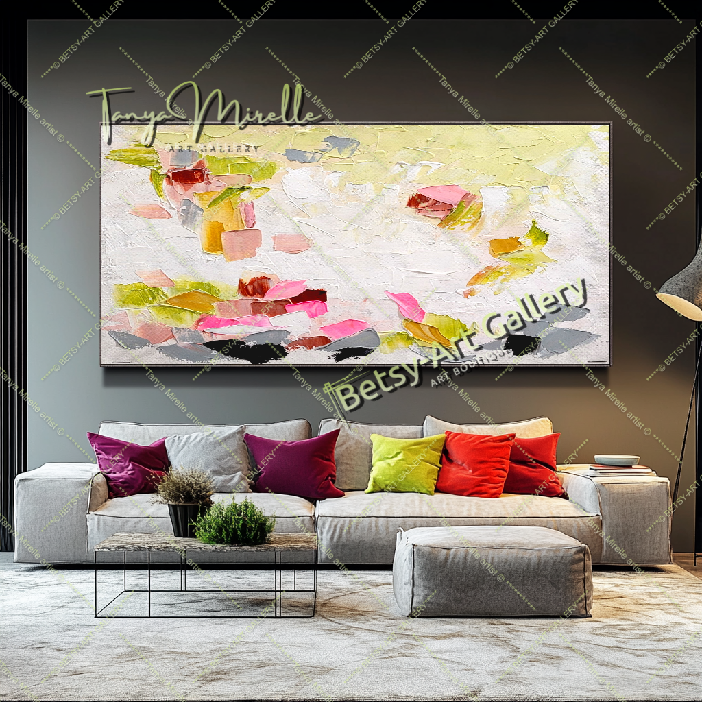 Peinture à l'huile abstraite moderne sur toile, art floral, art unique fait à la main pour le salon
