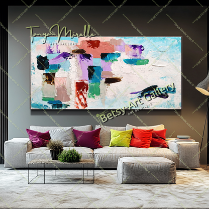 EXTRA LARGE Peinture à l’huile d’empâtement abstraite bleu clair sur toile / Pas de cadre