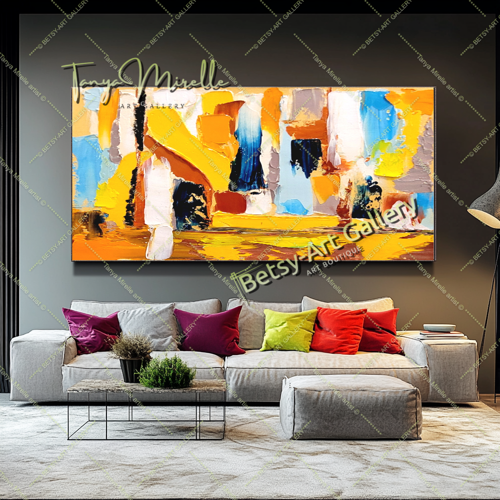 Golden Horizon - Modern Abstract Impasto Oil Painting on Canvas