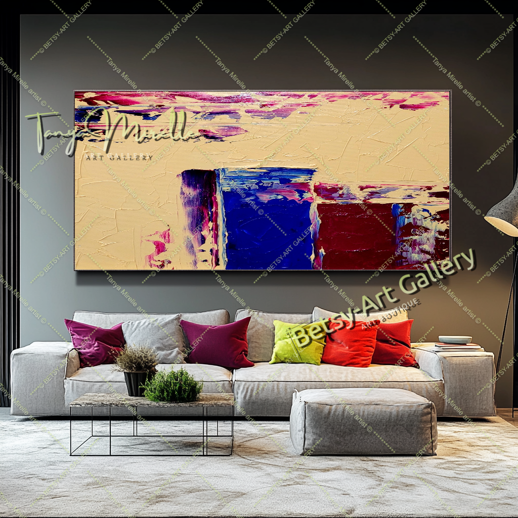 GRANDE peinture à l'huile impasto sur toile, art minimaliste géométrique, décoration d'art contemporain aux couleurs vives