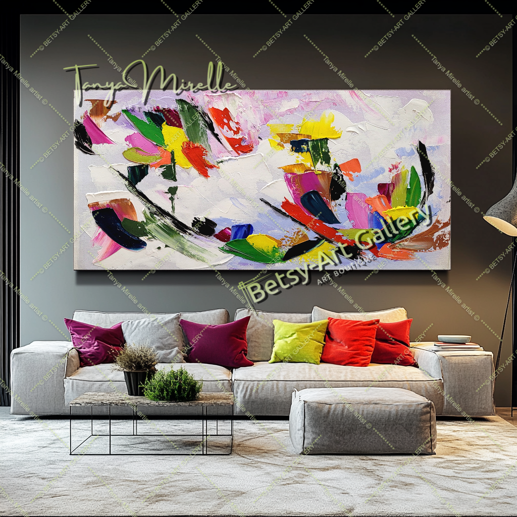 Peinture à l'huile abstraite moderne sur toile, art mural texturé coloré pour le salon