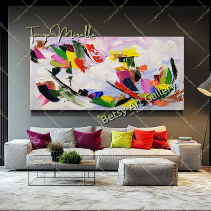 Peinture à l'huile abstraite moderne sur toile, art mural texturé coloré pour le salon