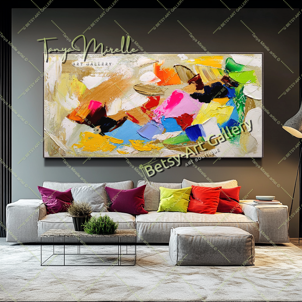 Colorful Contemporary Abstract Impasto Painting for Living room