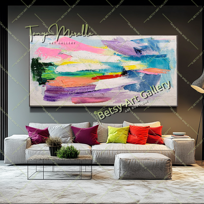 Pastel Colors Abstract Impasto Oil Painting on Canvas