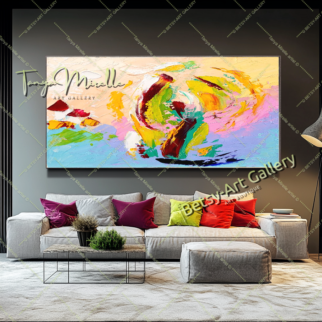 Vibrant Abstract Impasto Oil Painting on Canvas, Handmade Artwork