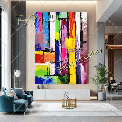 GRANDE peinture abstraite colorée en impasto, art sur toile, peinture murale moderne géométrique pour salon