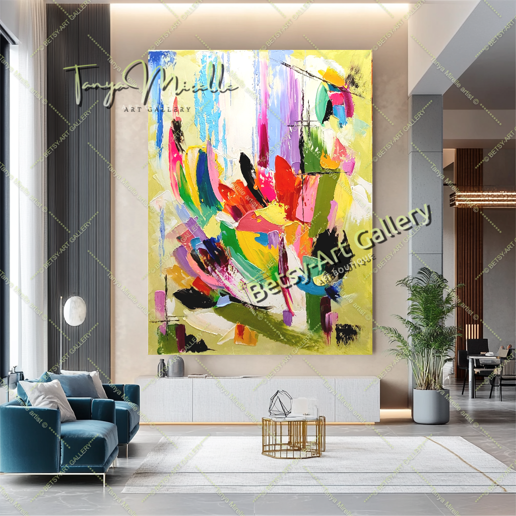 Vibrant Abstract Flower Impasto Oil Painting on Canvas – Large – Oil on Canvas – {{ product.title }} canvas artwork by Tanya Mirelle – modern wall decor – original artwork for home, living room, office, or gallery – original artwork by BETSY-ART GALLERY