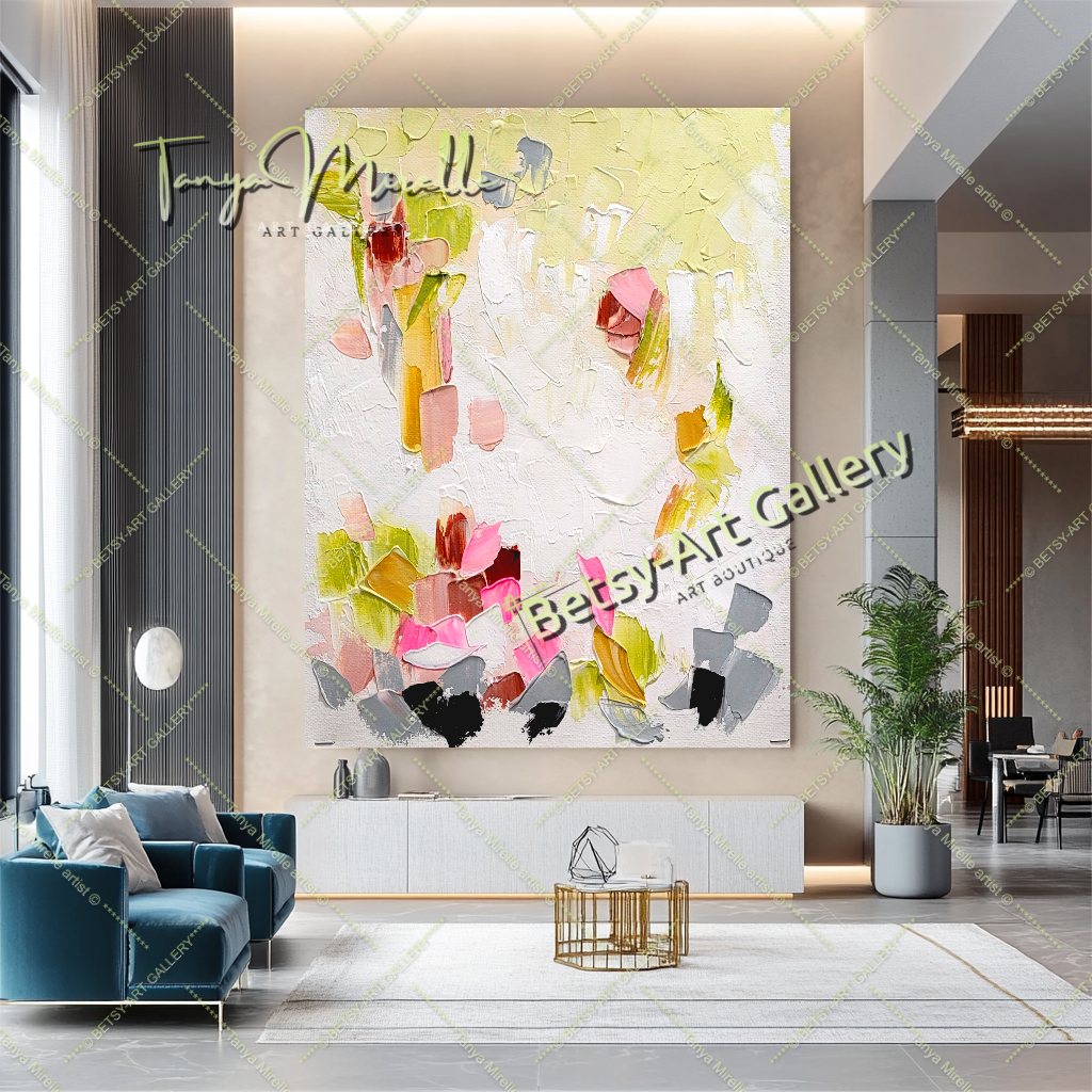 Peinture à l'huile abstraite moderne sur toile, art floral, art unique fait à la main pour le salon